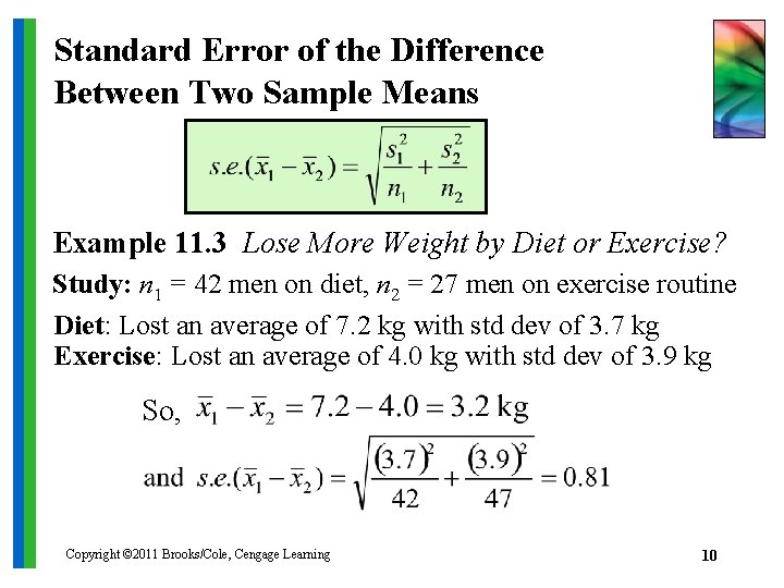 Standard Error of the Difference Between Two Sample Means Example 11. 3 Lose More