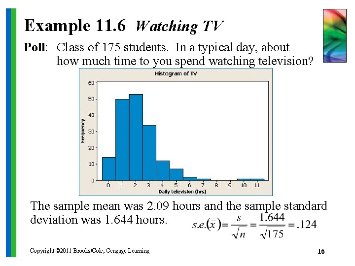 Example 11. 6 Watching TV Poll: Class of 175 students. In a typical day,