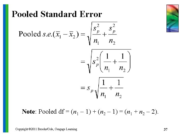 Pooled Standard Error Note: Pooled df = (n 1 – 1) + (n 2