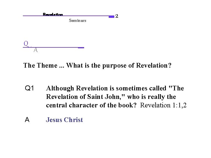 Revelation Seminars Q 2 A Theme. . . What is the purpose of Revelation?