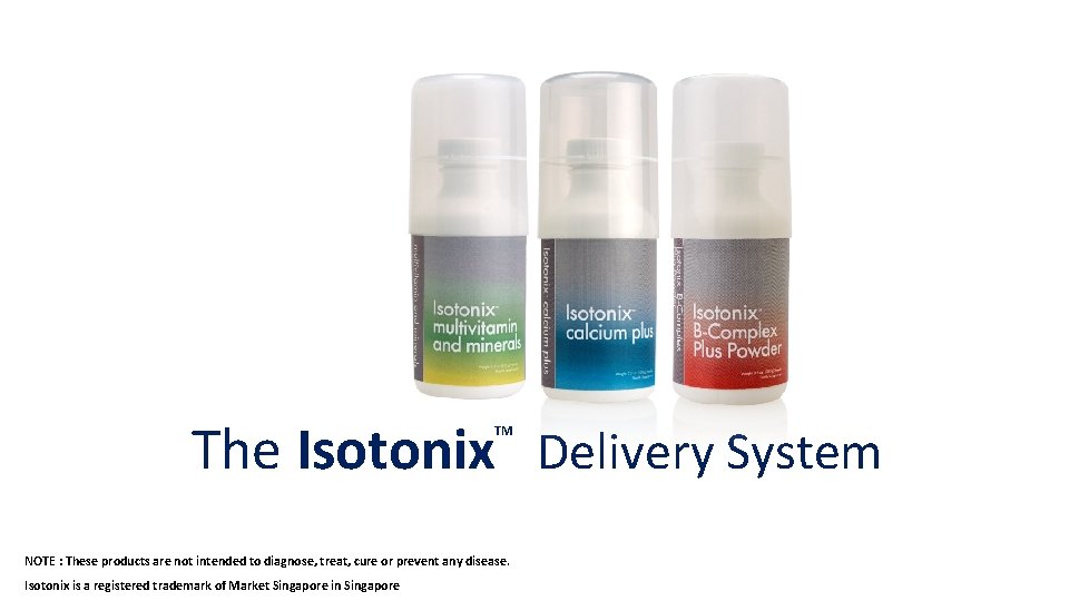 The Isotonix Delivery System TM NOTE : These products are not intended to diagnose,