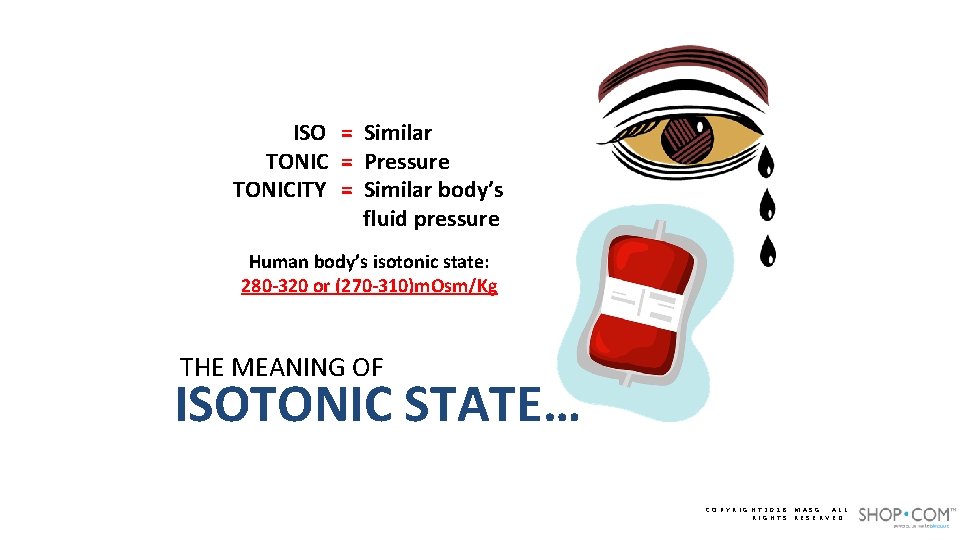 ISO = Similar TONIC = Pressure TONICITY = Similar body’s fluid pressure Human body’s