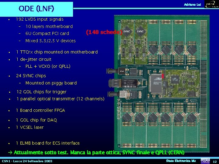 Adriano Lai ODE (LNF) • 192 LVDS input signals – 10 layers motherboard – Adriano Lai ODE (LNF) • 192 LVDS input signals – 10 layers motherboard –
