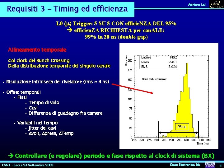 Adriano Lai Requisiti 3 – Timing ed efficienza L 0 (m) Trigger: 5 SU Adriano Lai Requisiti 3 – Timing ed efficienza L 0 (m) Trigger: 5 SU