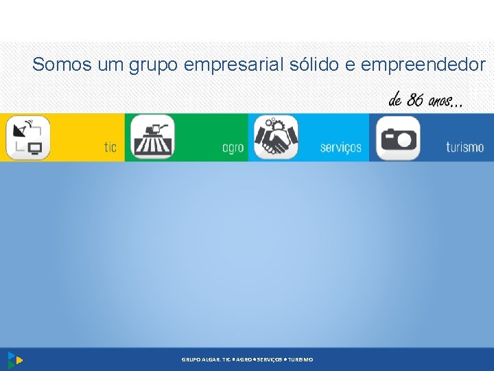 Somos um grupo empresarial sólido e empreendedor GRUPO ALGAR: TIC AGRO SERVIÇOS TURISMO 