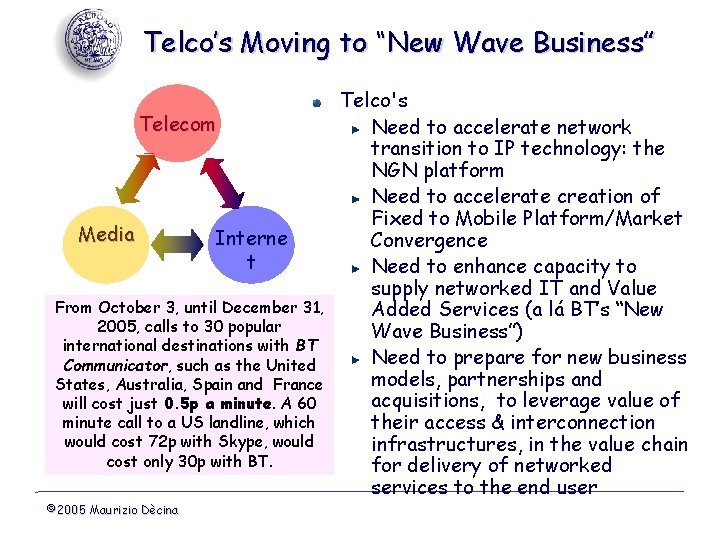 Telco’s Moving to “New Wave Business” Telecom Media Interne t From October 3, until