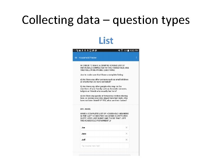 Collecting data – question types List 