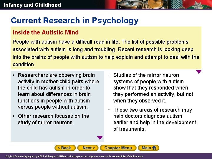 Infancy and Childhood Current Research in Psychology Inside the Autistic Mind People with autism