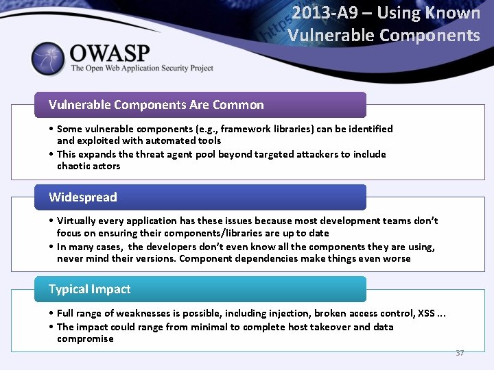 2013 -A 9 – Using Known Vulnerable Components Are Common • Some vulnerable components