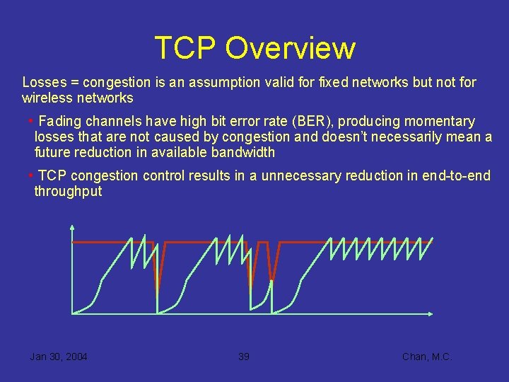 TCP Overview Losses = congestion is an assumption valid for fixed networks but not