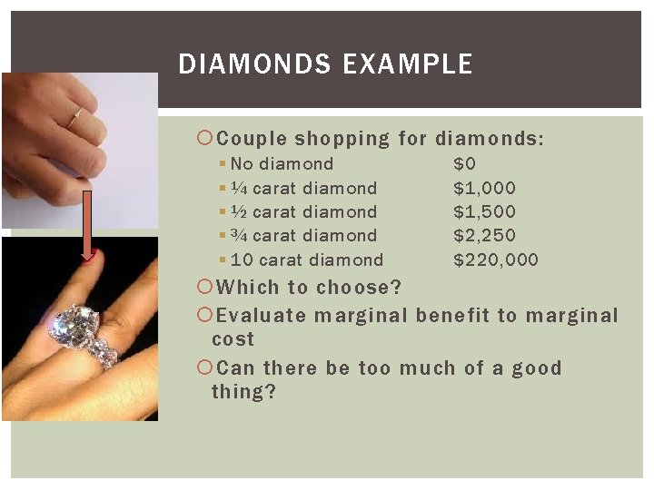 DIAMONDS EXAMPLE Couple shopping for diamonds: § No diamond § ¼ carat diamond §