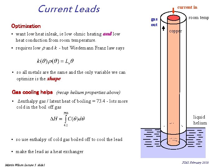 Current Leads Optimization • want low heat inleak, ie low ohmic heating and low Current Leads Optimization • want low heat inleak, ie low ohmic heating and low