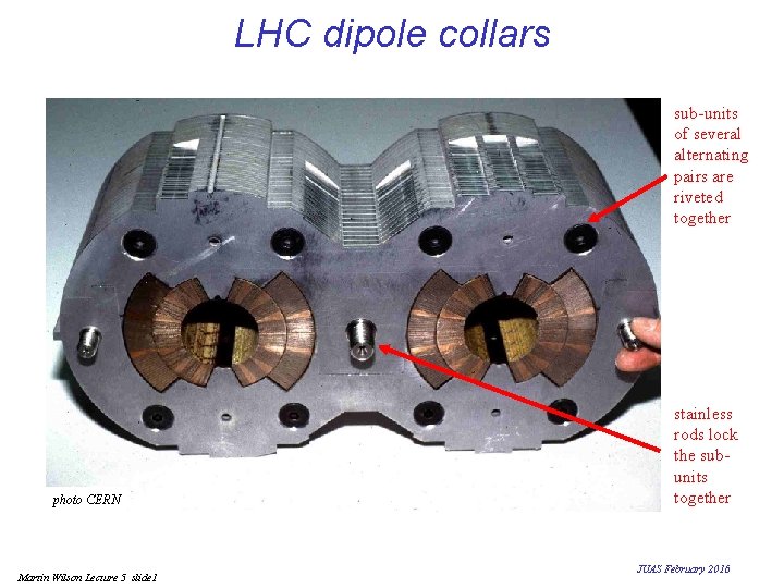 LHC dipole collars sub-units of several alternating pairs are riveted together photo CERN Martin LHC dipole collars sub-units of several alternating pairs are riveted together photo CERN Martin
