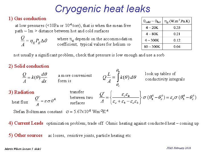 Cryogenic heat leaks 1) Gas conduction at low pressures (<10 Pa or 10 -4 Cryogenic heat leaks 1) Gas conduction at low pressures (<10 Pa or 10 -4