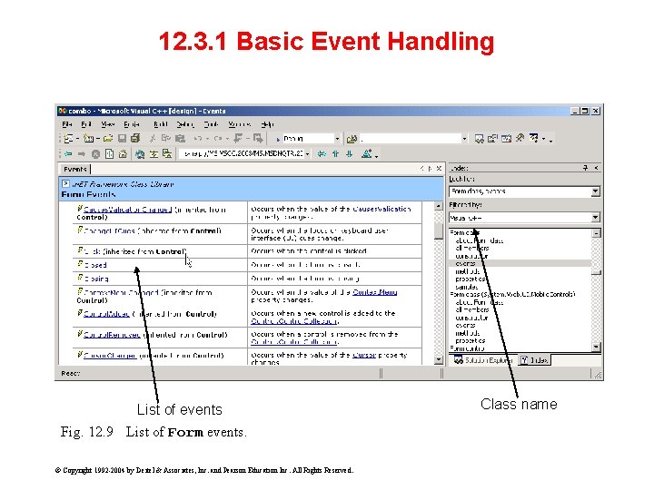 12. 3. 1 Basic Event Handling List of events Fig. 12. 9 List of
