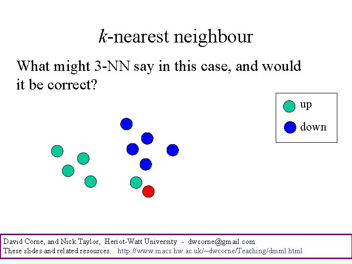 k-nearest neighbour What might 3 -NN say in this case, and would it be