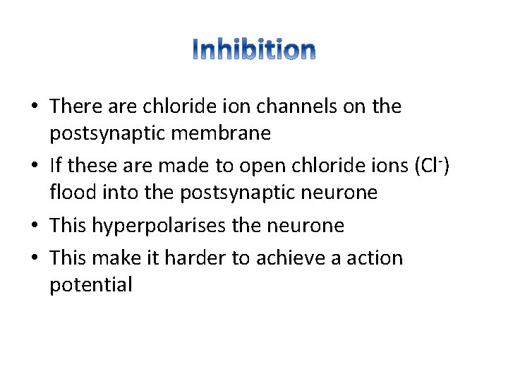  • There are chloride ion channels on the postsynaptic membrane • If these