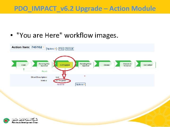 PDO_IMPACT_v 6. 2 Upgrade – Action Module • "You are Here" workflow images. 