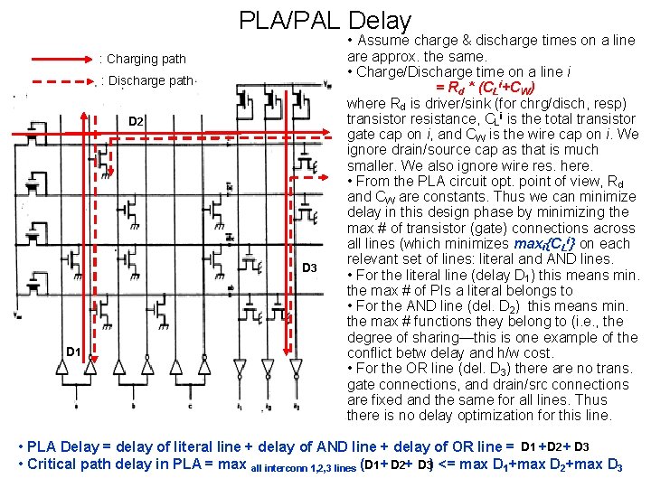 PLA/PAL Delay • Assume charge & discharge times on a line : Charging path