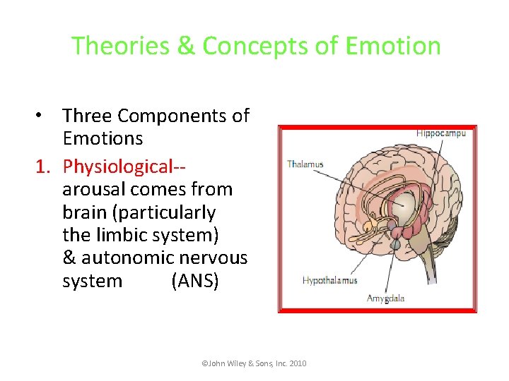 Theories & Concepts of Emotion • Three Components of Emotions 1. Physiological-arousal comes from