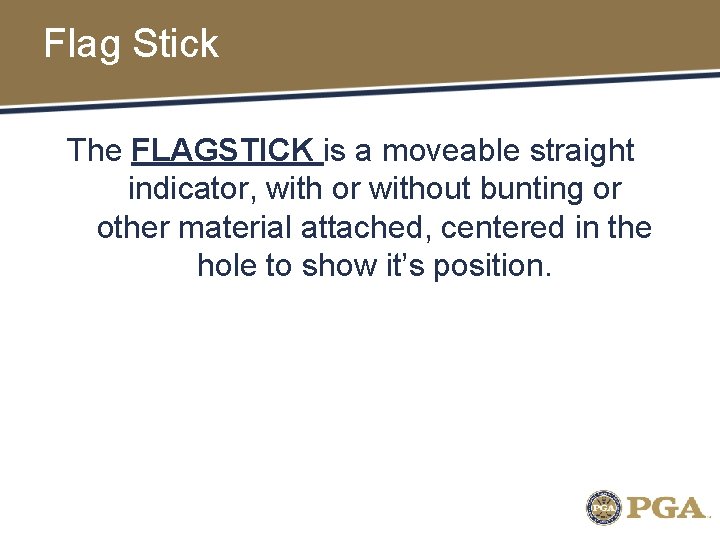 Flag Stick The FLAGSTICK is a moveable straight indicator, with or without bunting or