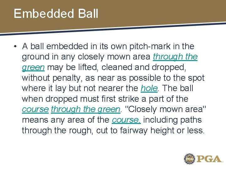 Embedded Ball • A ball embedded in its own pitch-mark in the ground in