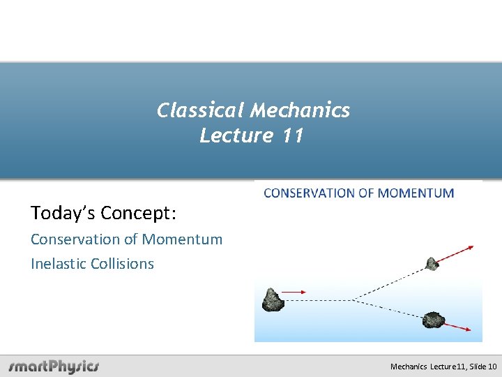 Classical Mechanics Lecture 11 Today’s Concept: Conservation of Momentum Inelastic Collisions Mechanics Lecture 11,