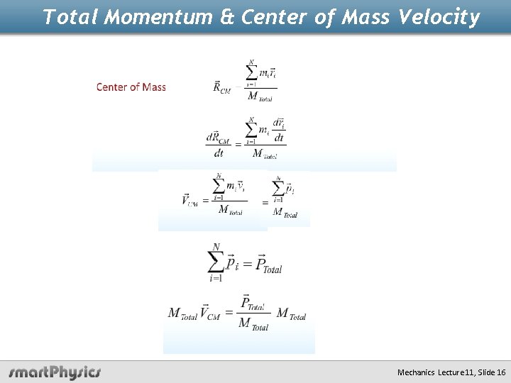 Total Momentum & Center of Mass Velocity Mechanics Lecture 11, Slide 16 