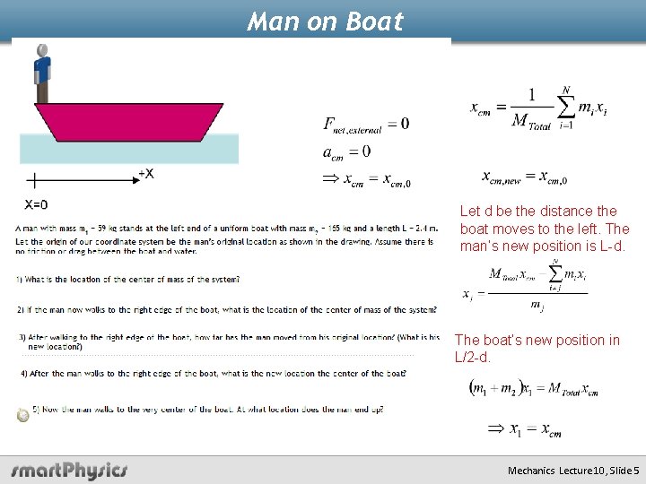 Man on Boat Let d be the distance the boat moves to the left.