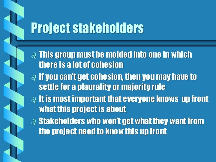 Project stakeholders b This group must be molded into one in which there is