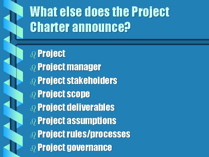 What else does the Project Charter announce? b Project manager b Project stakeholders b