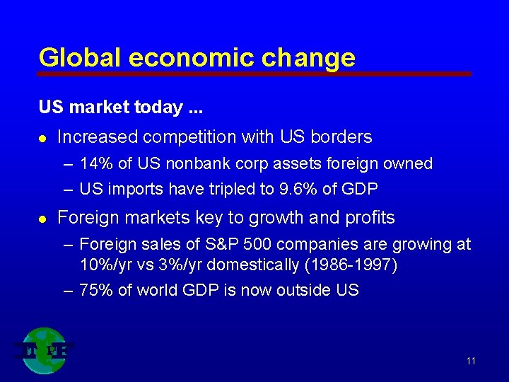Global economic change US market today. . . l Increased competition with US borders