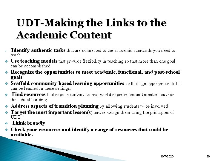 UDT-Making the Links to the Academic Content v Identify authentic tasks that are connected