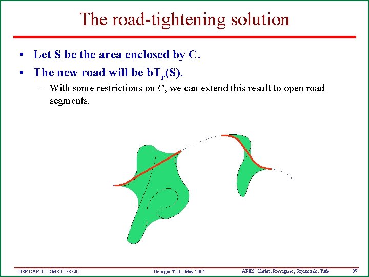 The road-tightening solution • Let S be the area enclosed by C. • The