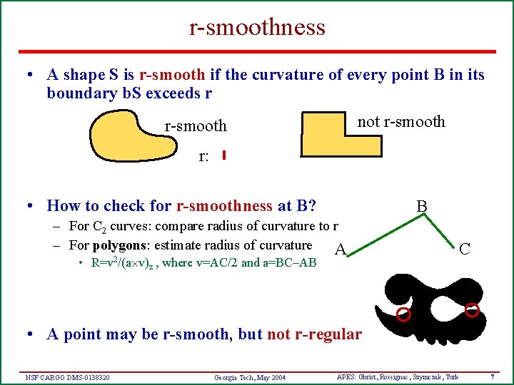 r-smoothness • A shape S is r-smooth if the curvature of every point B