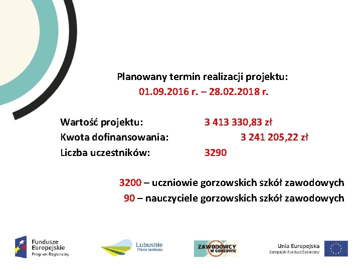 Planowany termin realizacji projektu: 01. 09. 2016 r. – 28. 02. 2018 r. Wartość Planowany termin realizacji projektu: 01. 09. 2016 r. – 28. 02. 2018 r. Wartość