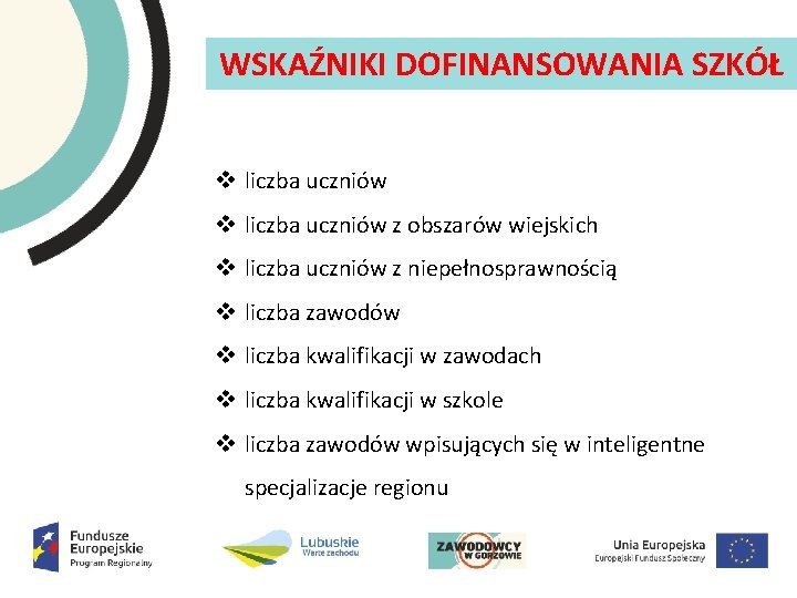 WSKAŹNIKI DOFINANSOWANIA SZKÓŁ v liczba uczniów z obszarów wiejskich v liczba uczniów z niepełnosprawnością