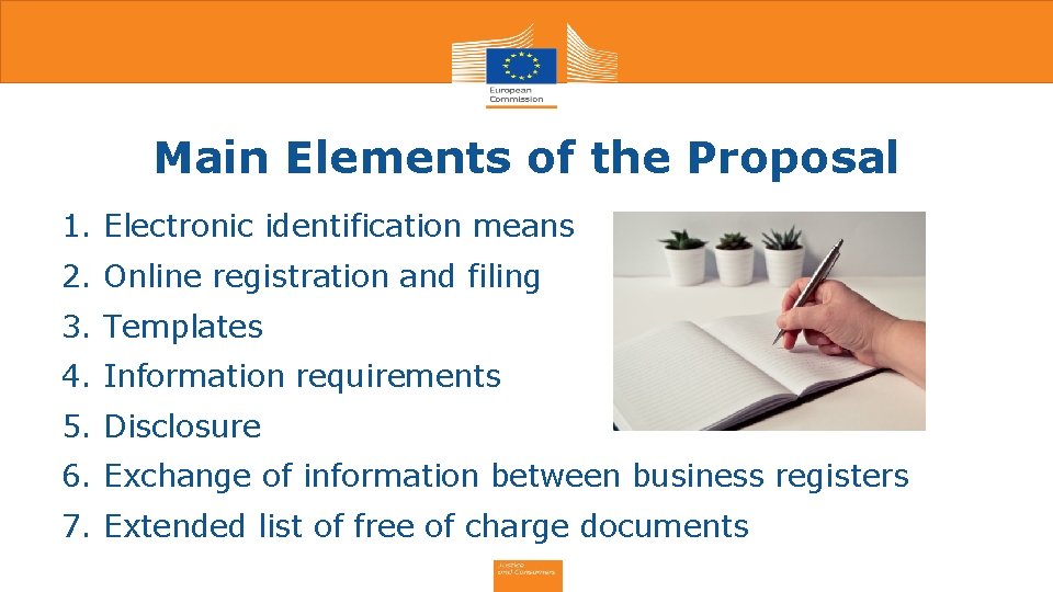 Main Elements of the Proposal 1. Electronic identification means 2. Online registration and filing Main Elements of the Proposal 1. Electronic identification means 2. Online registration and filing