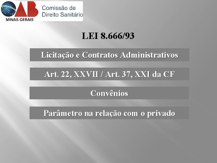 LEI 8. 666/93 Licitação e Contratos Administrativos Art. 22, XXVII / Art. 37, XXI