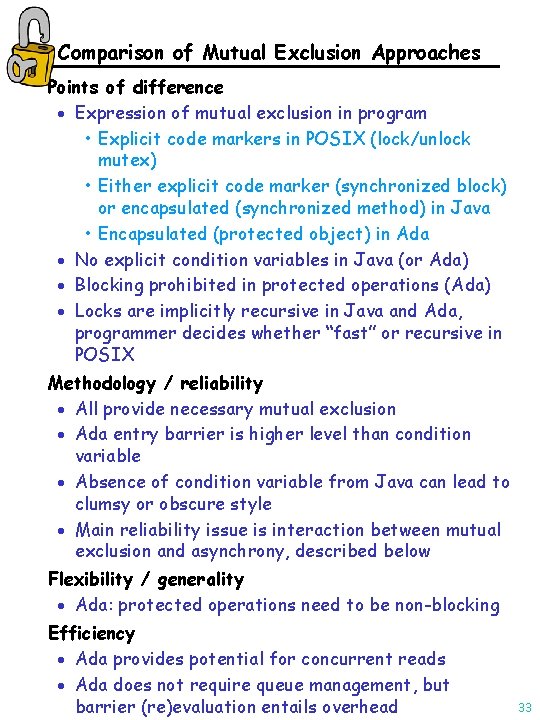 Comparison of Mutual Exclusion Approaches Points of difference · Expression of mutual exclusion in