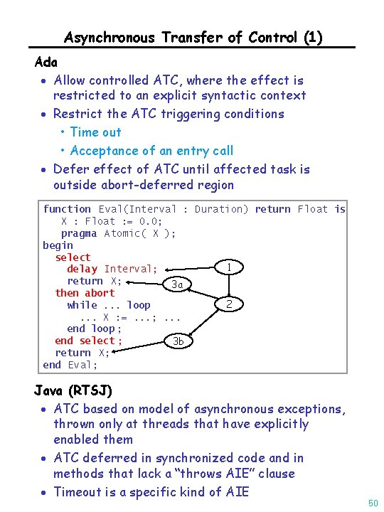 Asynchronous Transfer of Control (1) Ada · Allow controlled ATC, where the effect is