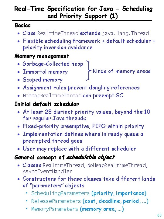 Real-Time Specification for Java - Scheduling and Priority Support (1) Basics · Class Realtime.