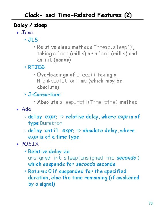 Clock- and Time-Related Features (2) Delay / sleep · Java • JLS • Relative