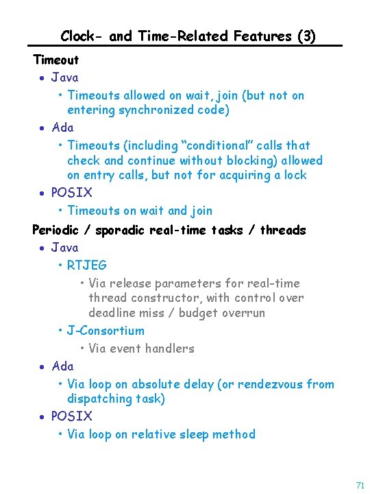 Clock- and Time-Related Features (3) Timeout · Java • Timeouts allowed on wait, join