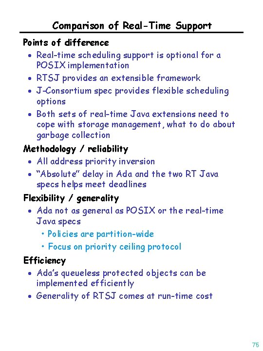 Comparison of Real-Time Support Points of difference · Real-time scheduling support is optional for