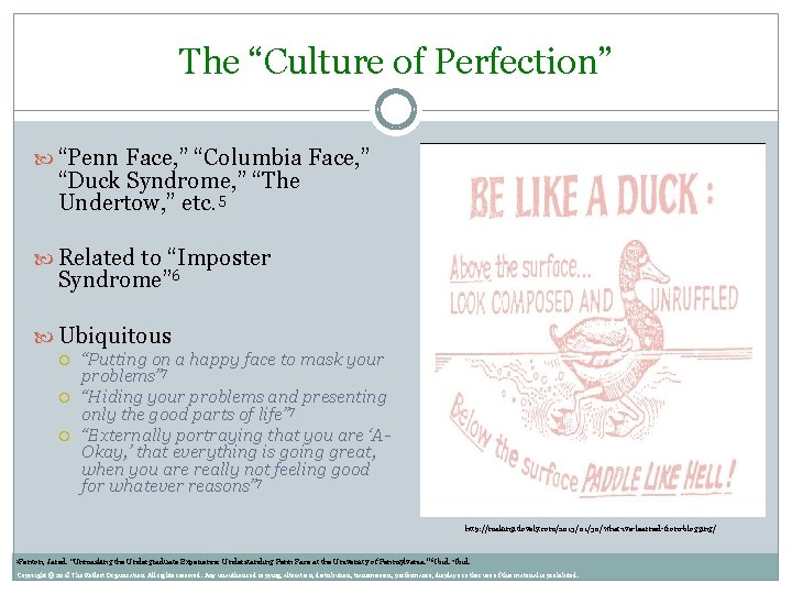 The “Culture of Perfection” “Penn Face, ” “Columbia Face, ” “Duck Syndrome, ” “The