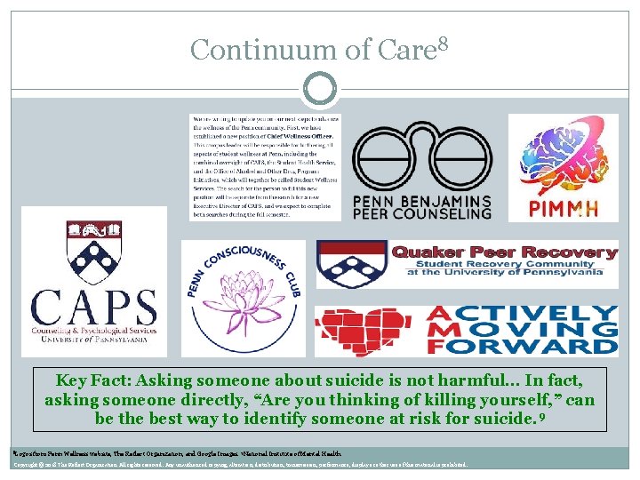 Continuum of Care 8 Key Fact: Asking someone about suicide is not harmful. .