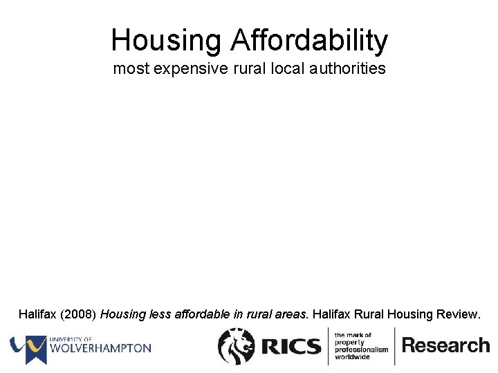 Housing Affordability most expensive rural local authorities Halifax (2008) Housing less affordable in rural