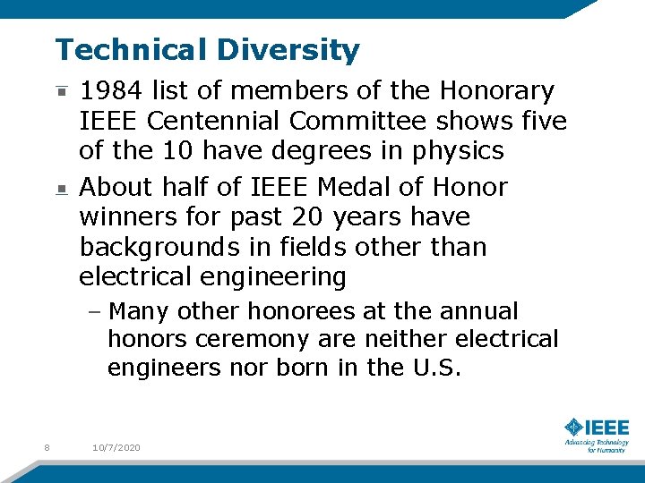 Technical Diversity 1984 list of members of the Honorary IEEE Centennial Committee shows five