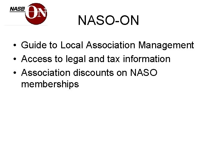 NASO-ON • Guide to Local Association Management • Access to legal and tax information